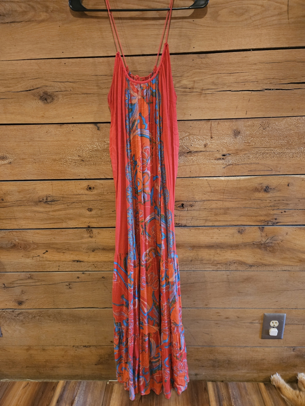 Coral Printed Maxi Dress with Adjustable Spaghetti Straps